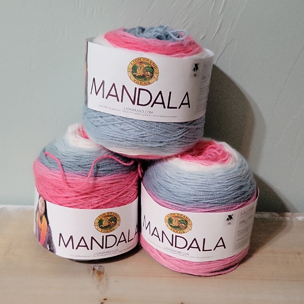 3 Skiens Of Mandala Yarn - Pink, Blue, White